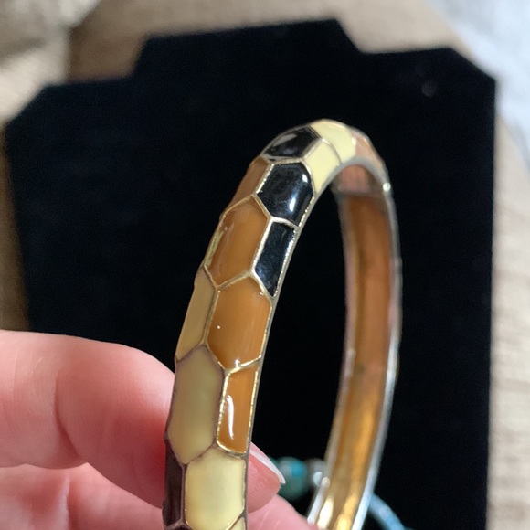 Set of 2 7.5-8” bracelets in used condition: honeycomb enamel pattern cuff - Picture 6 of 6